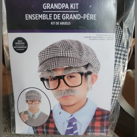 NWT Grandpa Costume Kit w/Black & Gray Accessories. One Size For Kids Or Adults. - Picture 1 of 6